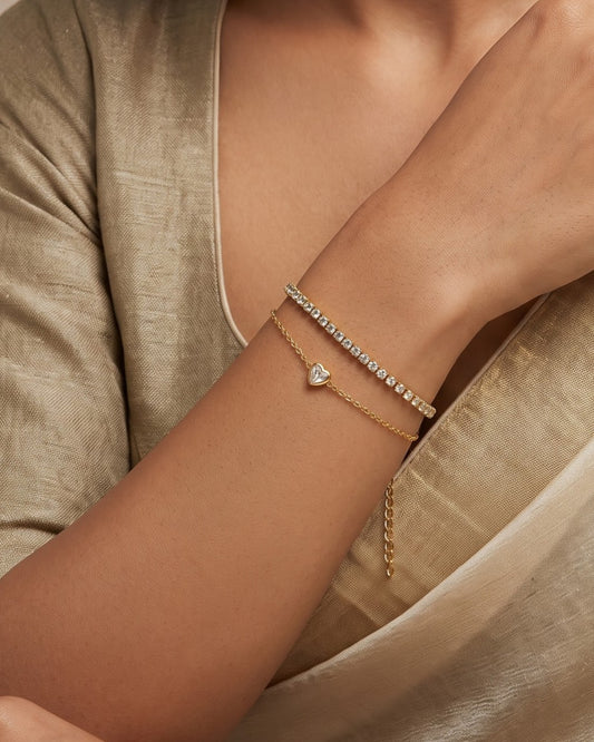 Solea Layered Heart Chain Bracelet — worn shot