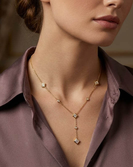 Solmera Diamond Drop Lariat Necklace — worn on model