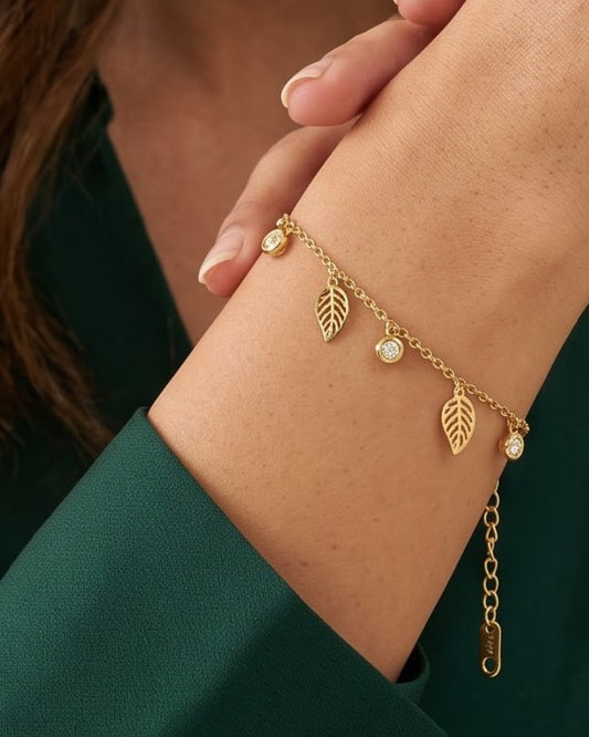 Solveil Leaf Charm Chain Bracelet - Model Worn Shot