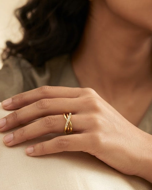 Solkine Cross Stacking Ring — worn on hand