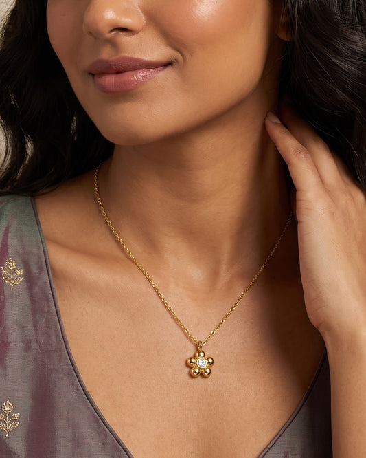 Soleen Petite Flower Pendant Necklace - Worn shot
