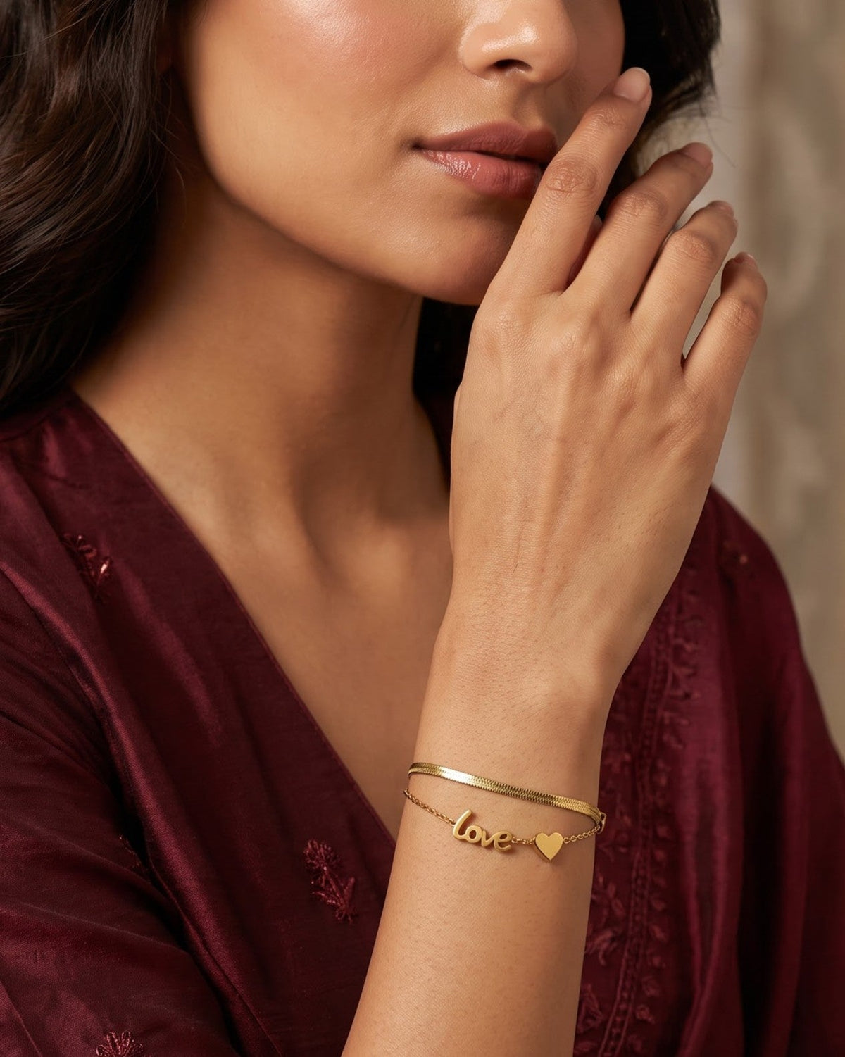 Solzi Love Charm Chain Bracelet — worn shot