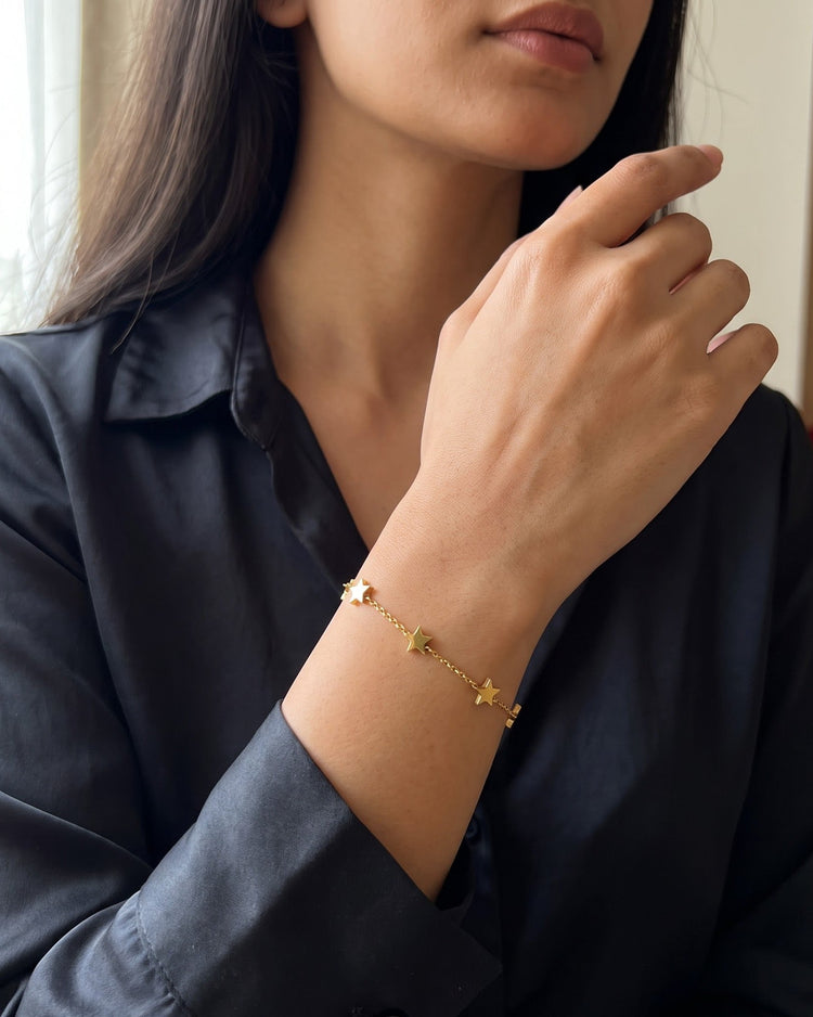 Solvie Star Charm Chain Bracelet - Worn on wrist