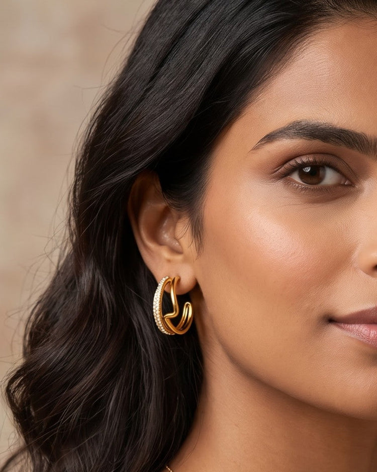 Solkyra Wave Pavé Hoop Earrings - Worn shot
