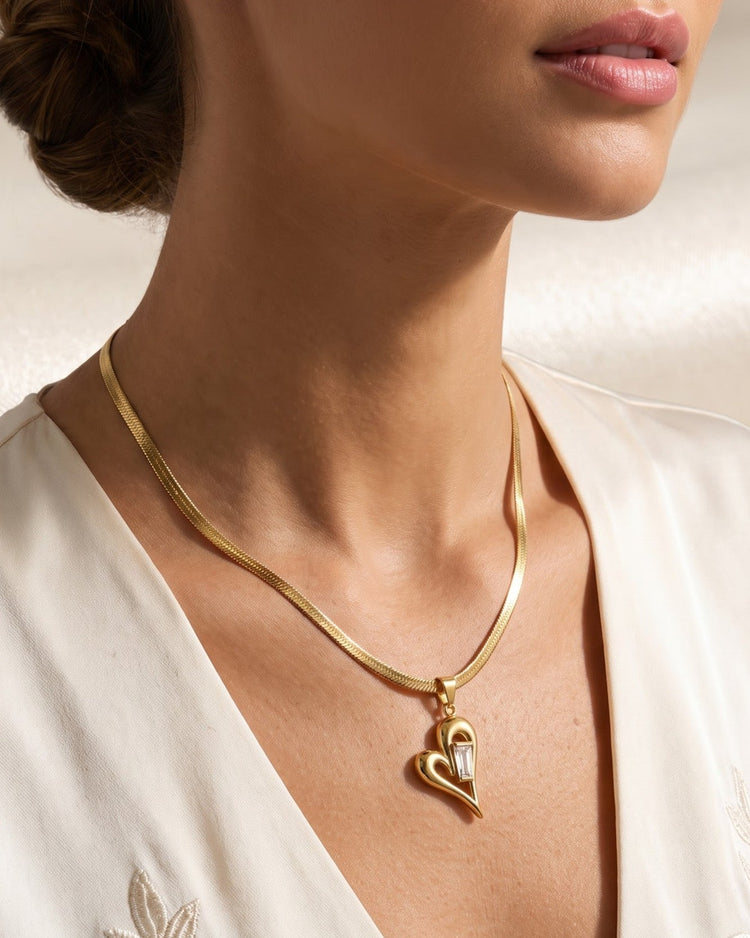 Solyse Sculpted Heart Pendant Necklace - Worn shot