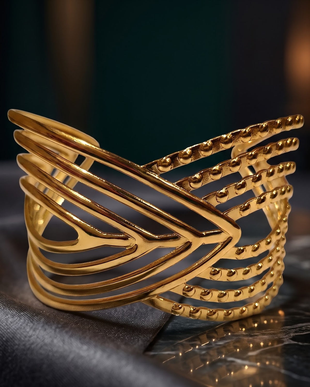 Solveen Crossed Wave Cuff — close-up detail
