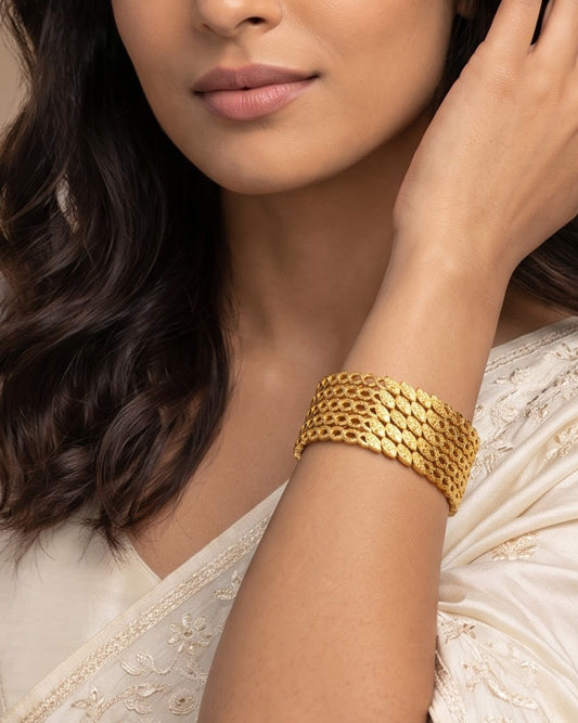 Solketh Woven Scale Bangle — worn shot