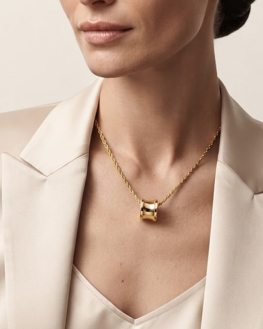 Solyria Drum Pendant Necklace – Worn shot