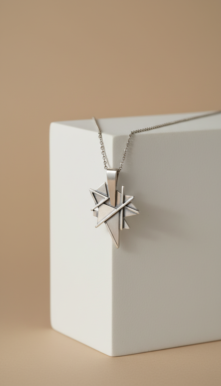 Sterling Silver Geometric Pendant Necklace