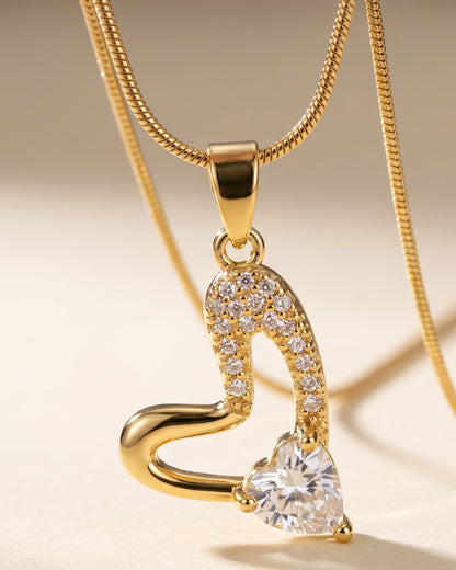 Cinematic close-up of the Solreen Halo Heart Pendant Necklace pendant and chain