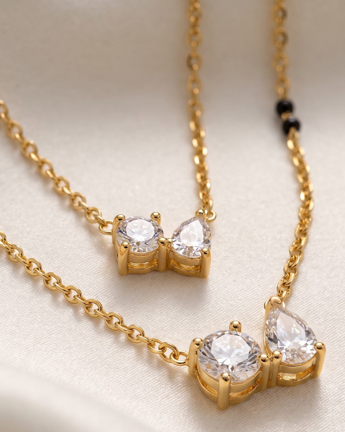 Cinematic close-up of the Solvyn Stone Duo Mangalsutra chain and CZ stone duo
