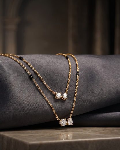 Close-up detail of the Solvyn Stone Duo Mangalsutra CZ stone duo pendant