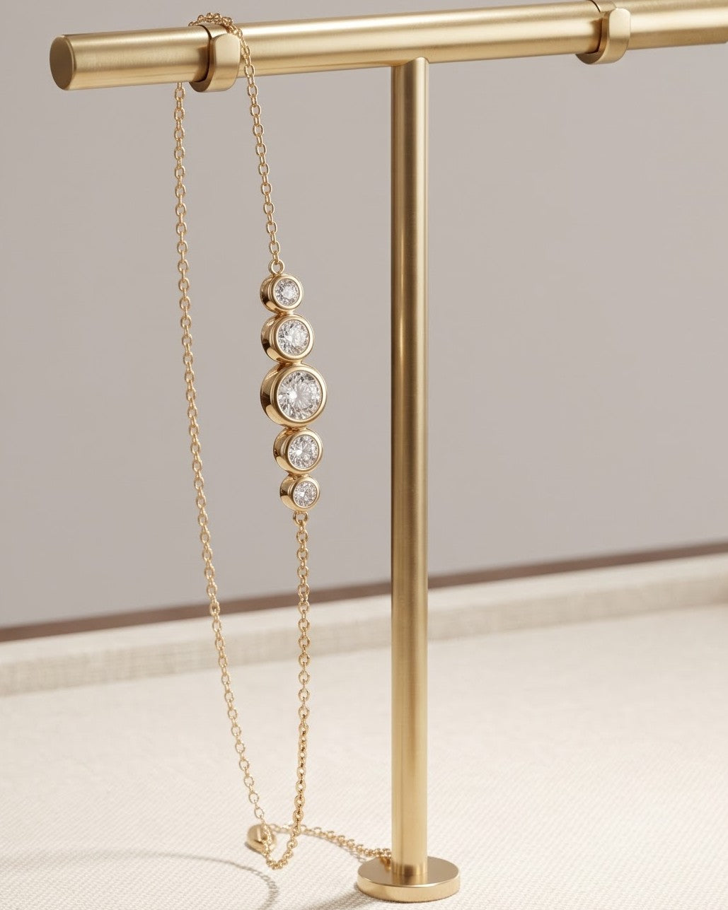 Solaya Graduated CZ Chain Bracelet – On display stand