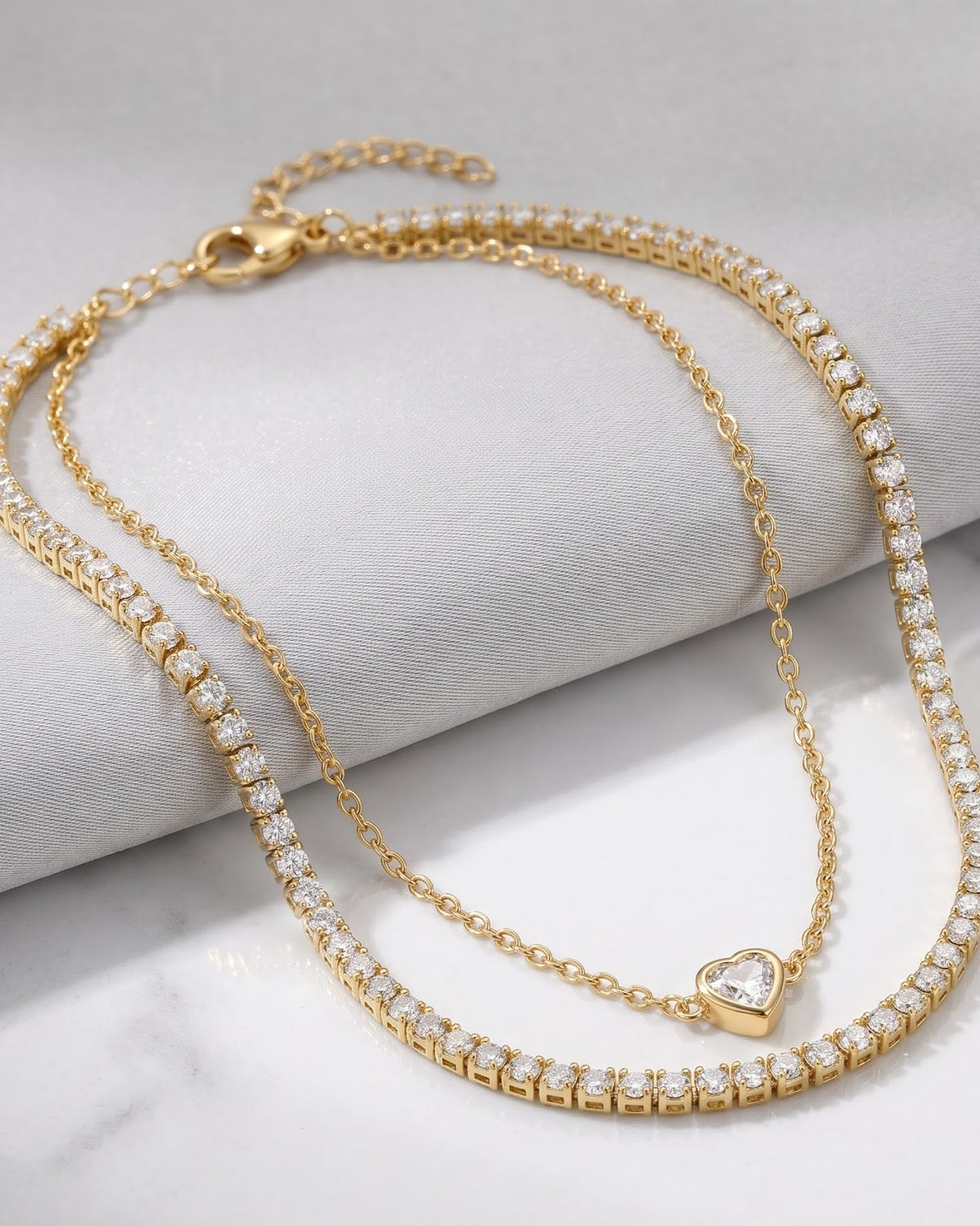 Solea Layered Heart Chain Bracelet — close-up detail
