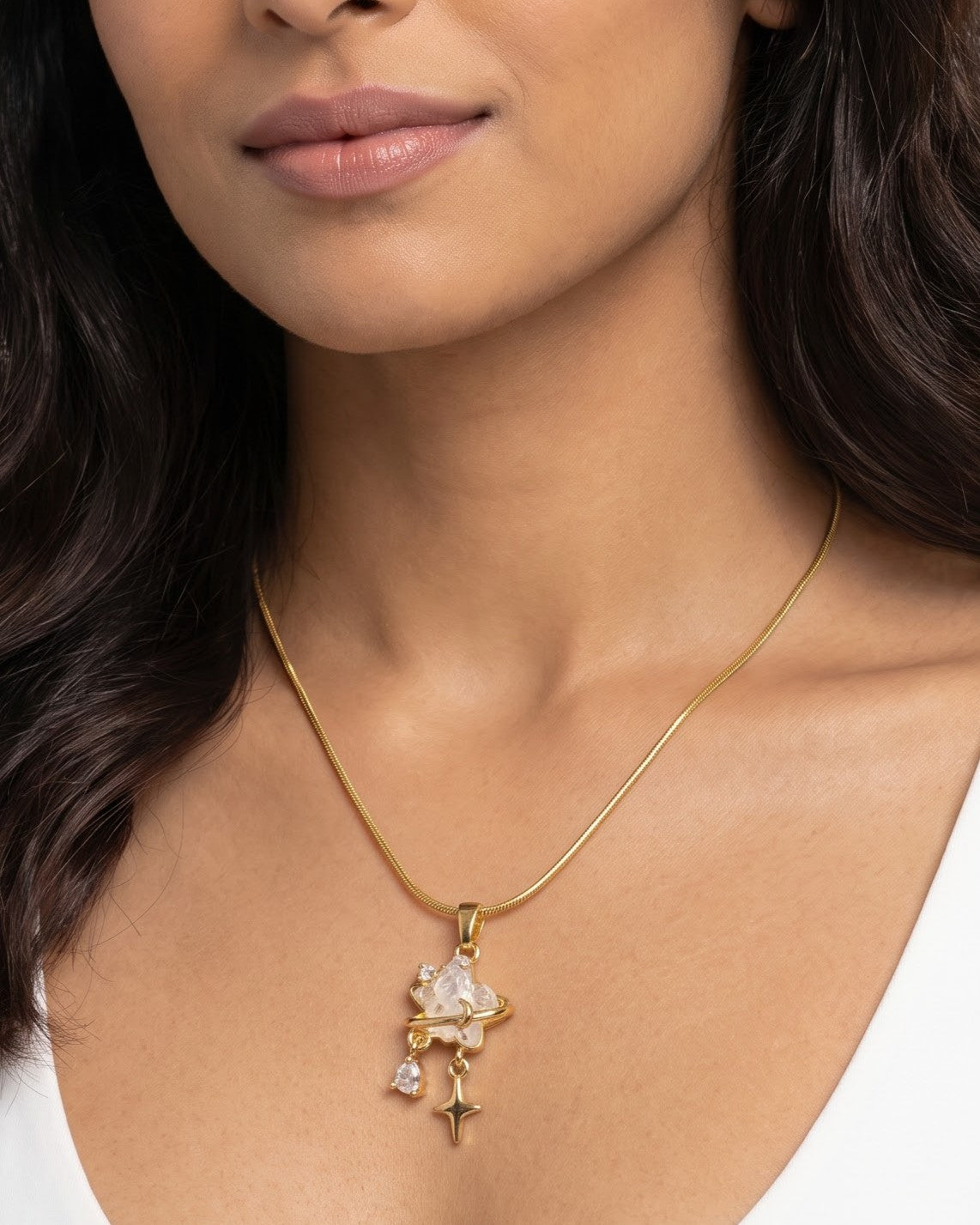 Solthia Star Cluster Pendant Necklace - worn view