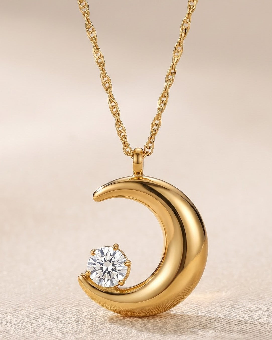 Solarei Crescent Moon Pendant Necklace - cinematic view