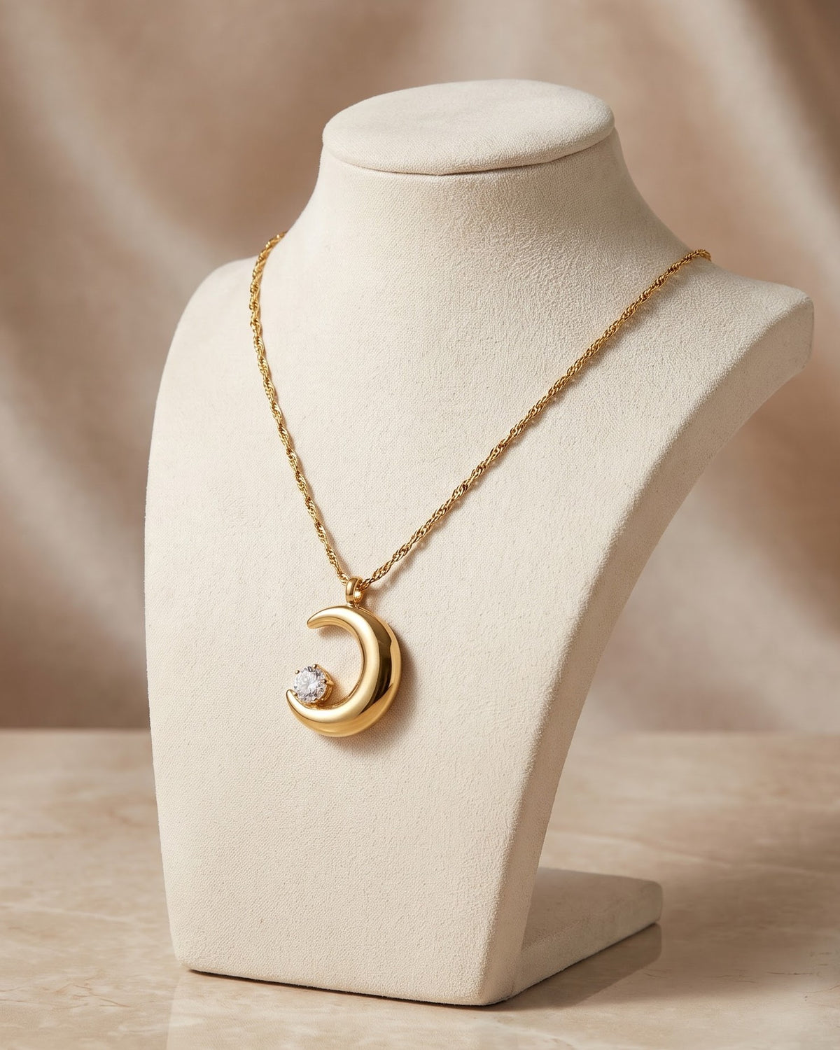 Solarei Crescent Moon Pendant Necklace - display view
