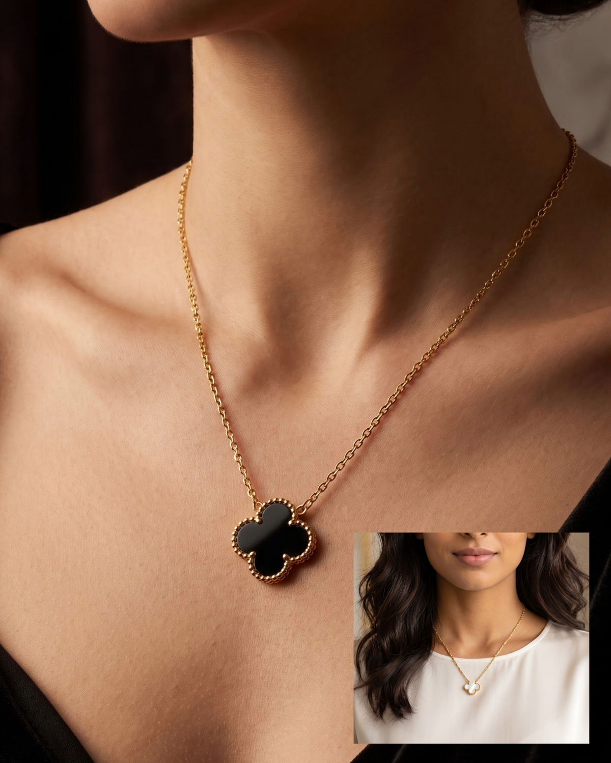 Solcleo Reversible Clover Pendant Necklace - worn view