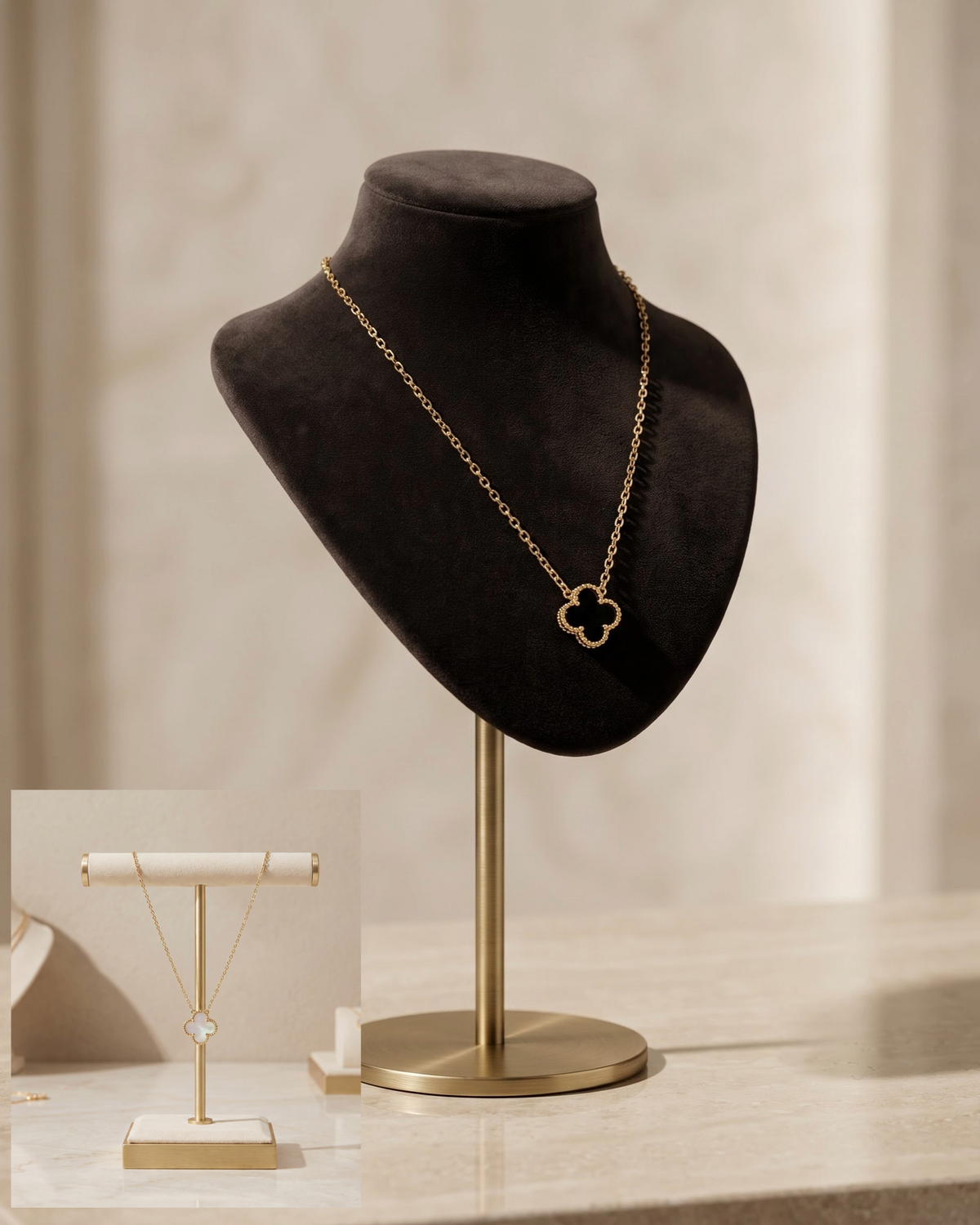 Solcleo Reversible Clover Pendant Necklace - display view