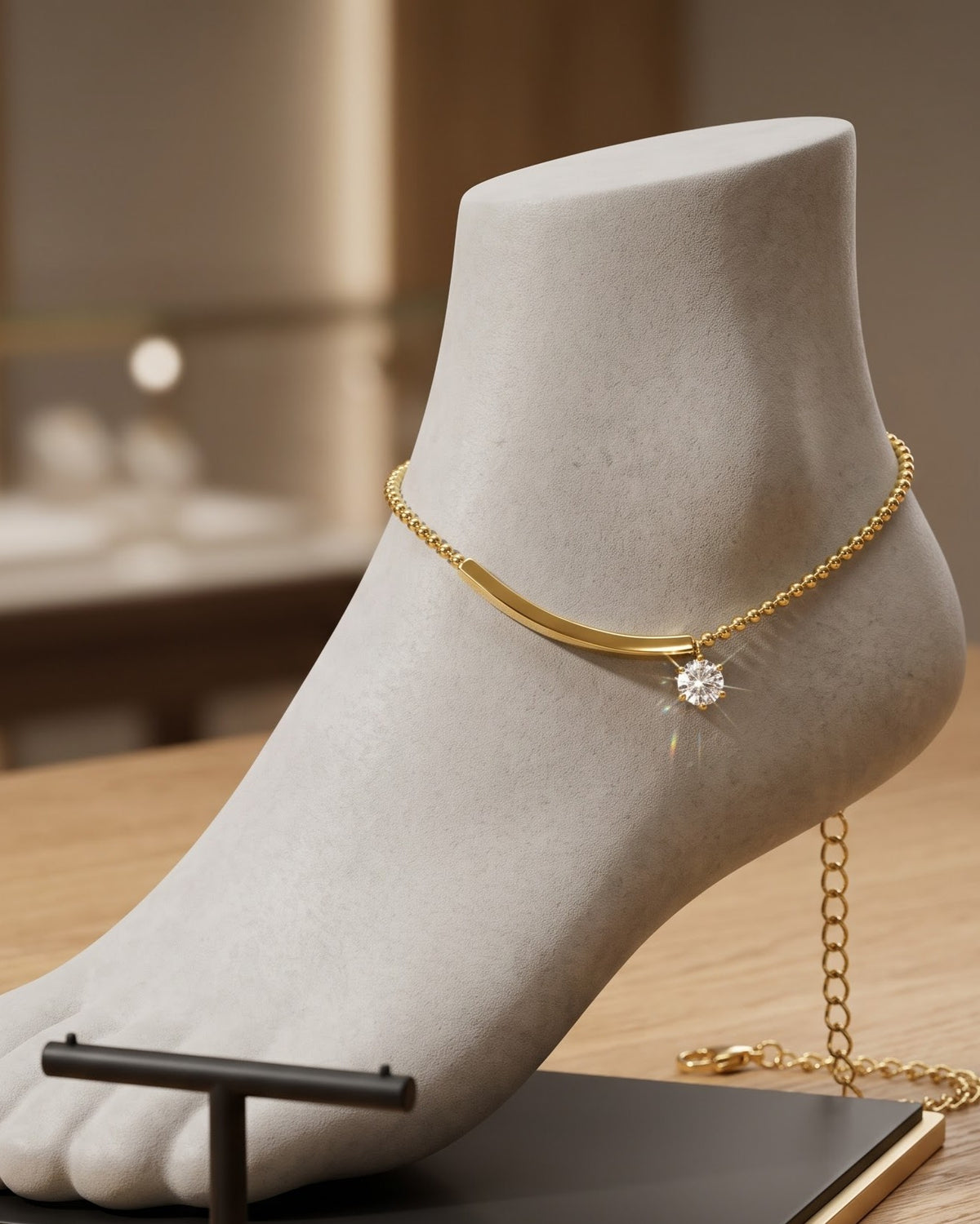 Solenari Bar Chain Anklet - close-up view