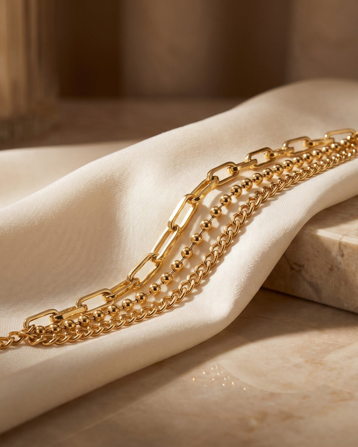 Solvyra Trio Chain Bracelet - Close-up Detail Shot