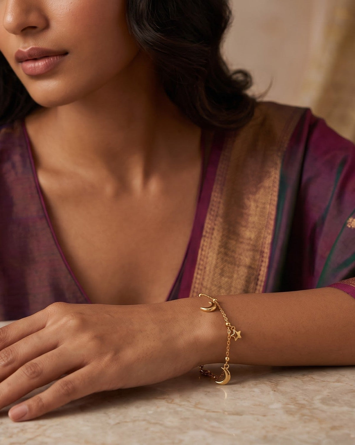 Solunia Moon Star Chain Bracelet - Model Worn Shot