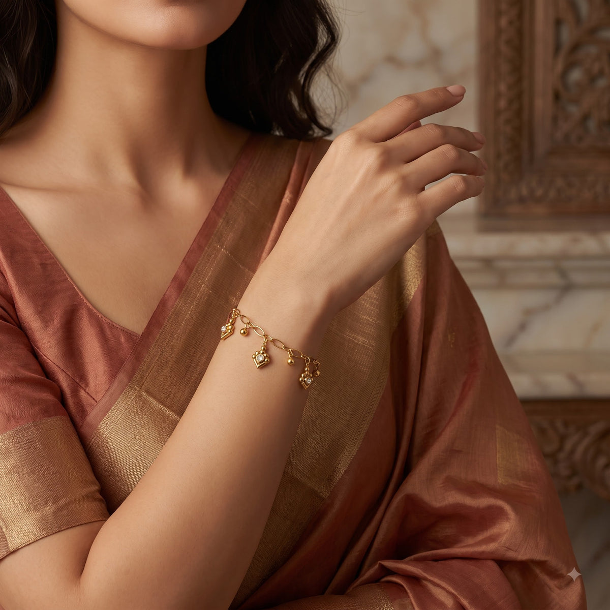 Solkeya Gem Drop Chain Bracelet - Model Worn Shot