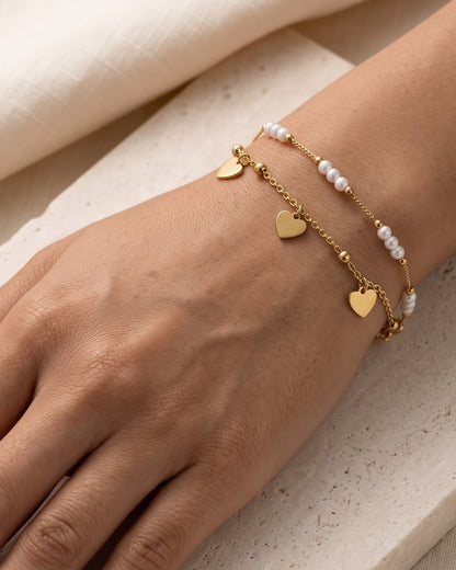 Solmaya Duo Heart Chain Bracelet — worn shot