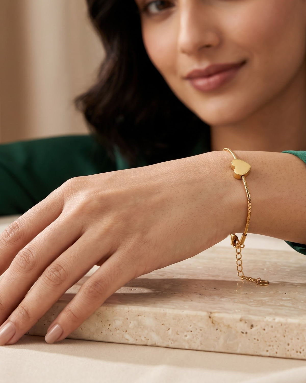 Solhera Heart Chain Bracelet - Model Worn Shot