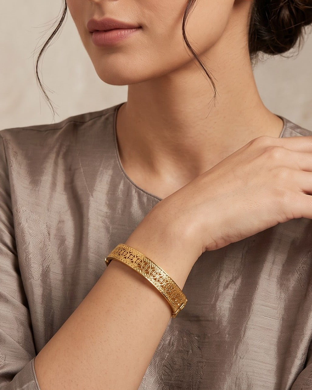 Solnera Clover Bloom Bangle — worn shot
