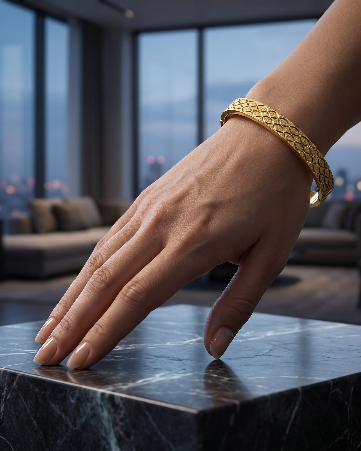 Solwira Lattice Bangle — worn shot