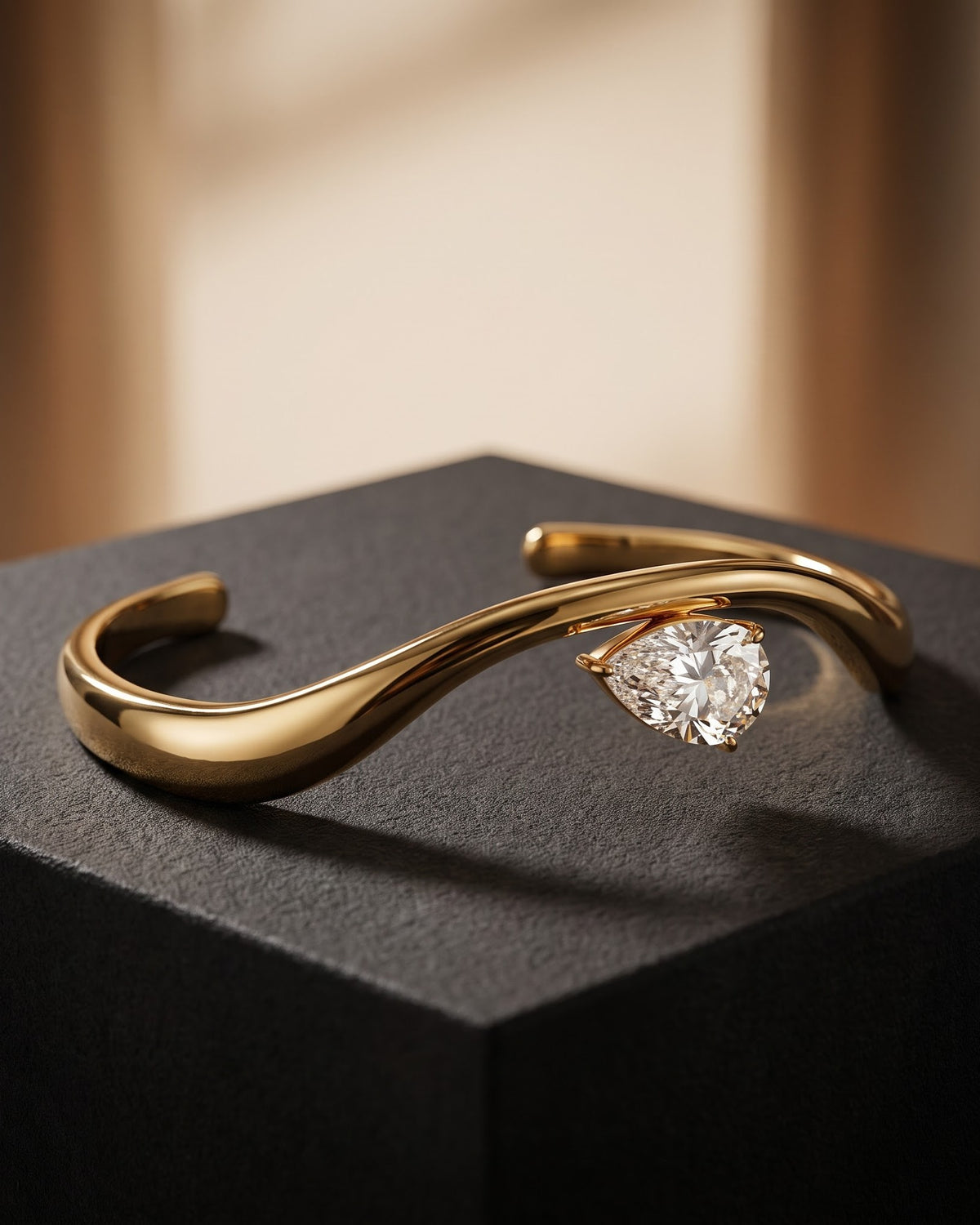 Soldara Pear Wave Cuff Bracelet - Close-up view