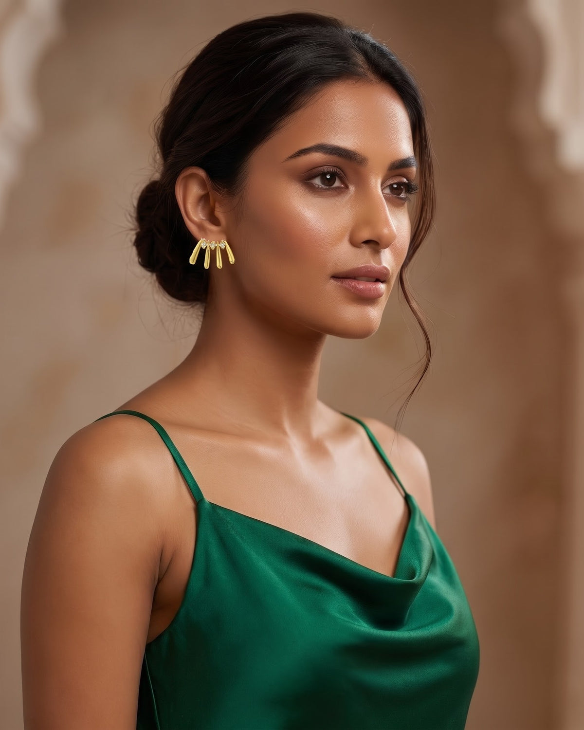 Solzira Quad Line Stud Earrings - Model view