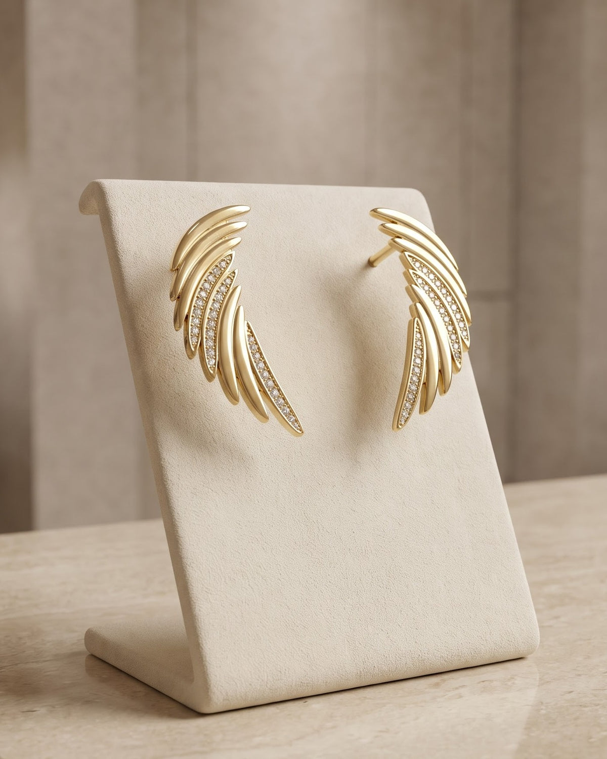 Solpera Feather Stud Earrings - Display view