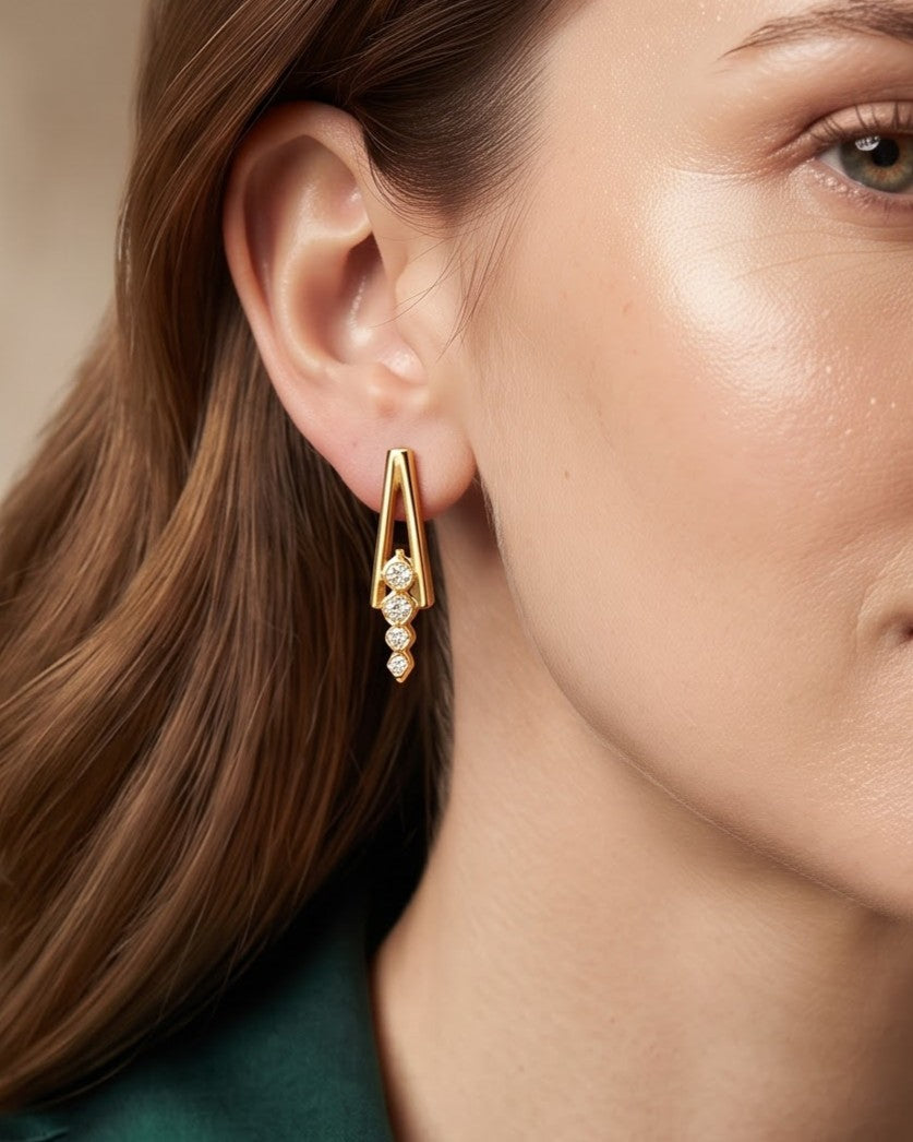 Solvarya V Line Drop Earrings - Model view