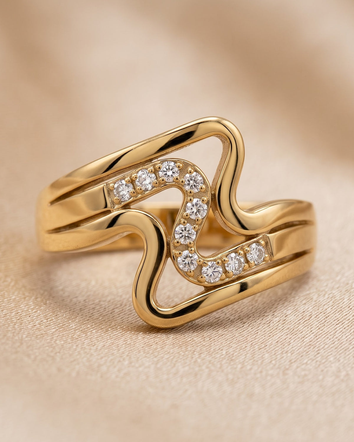 Solwaya Wave Statement Ring - gold-tone wave-line ring with centre stone