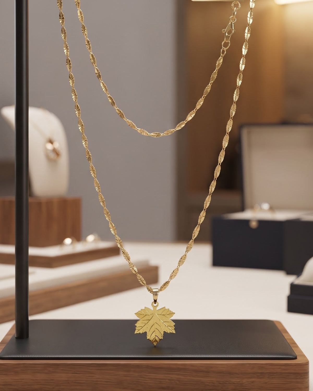 Solverna Leaf Pendant Necklace - Display view