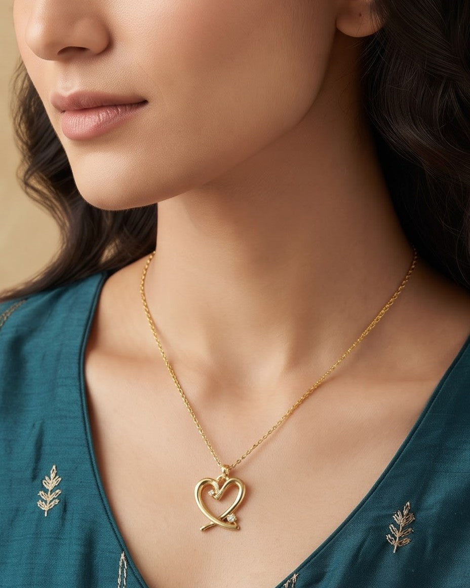 Solanya Open Heart Pendant Necklace - Model view