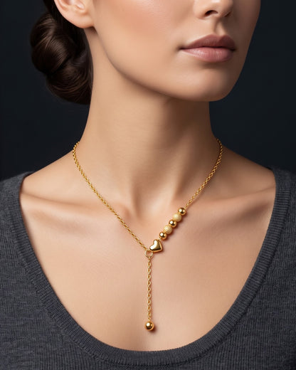 Solbriya Bead Heart Lariat Necklace - Model view