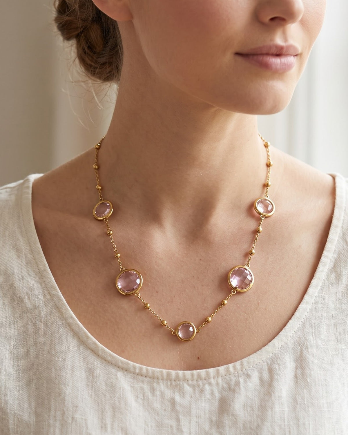 Solquira Blush Stone Chain Necklace - Model view