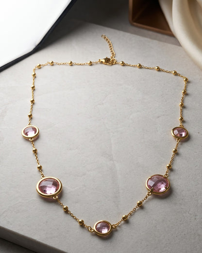 Solquira Blush Stone Chain Necklace - Close-up view