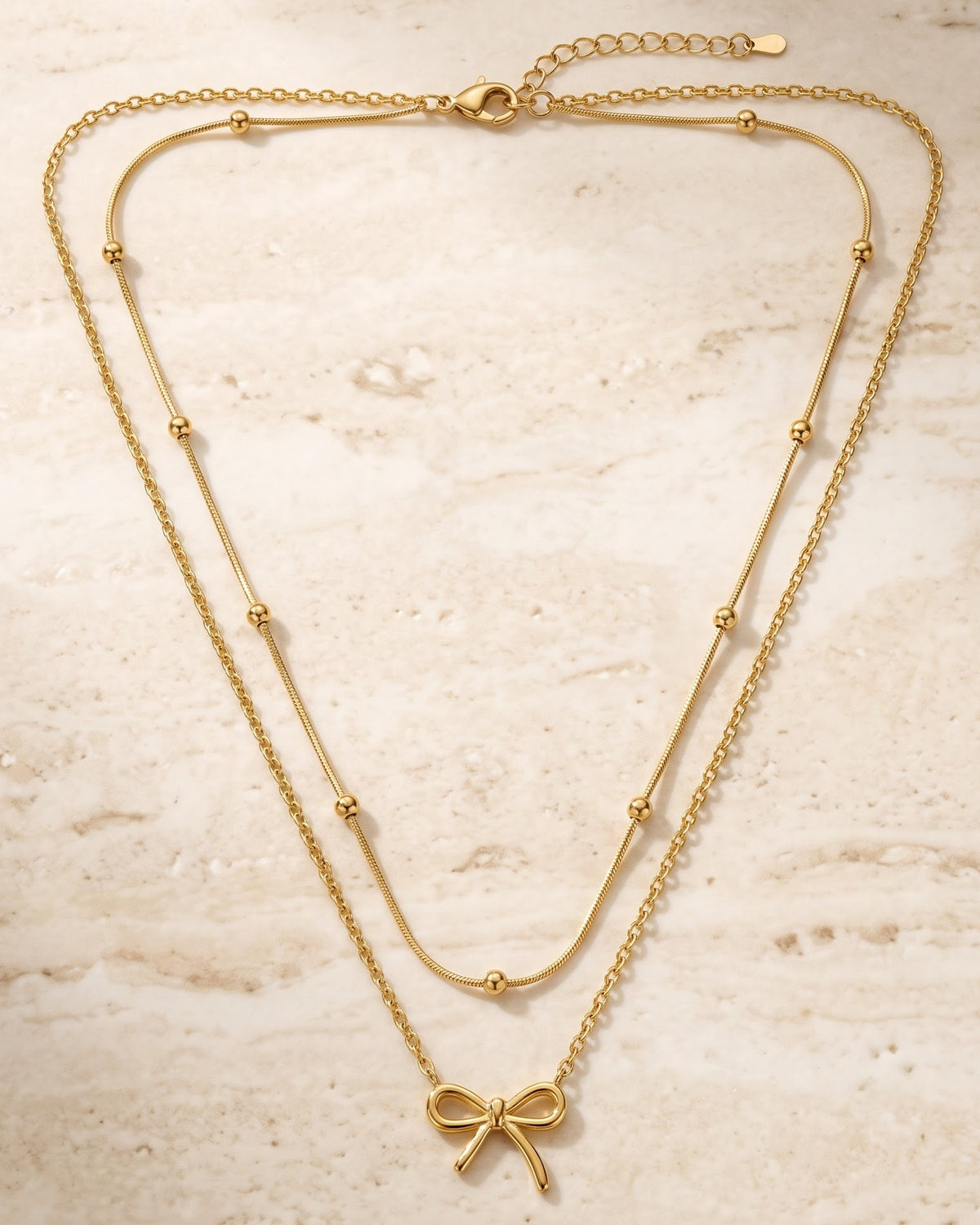 Solbeline Bow Layered Chain Necklace - Hero view