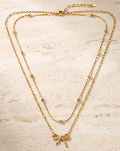 Solbeline Bow Layered Chain Necklace - Hero view