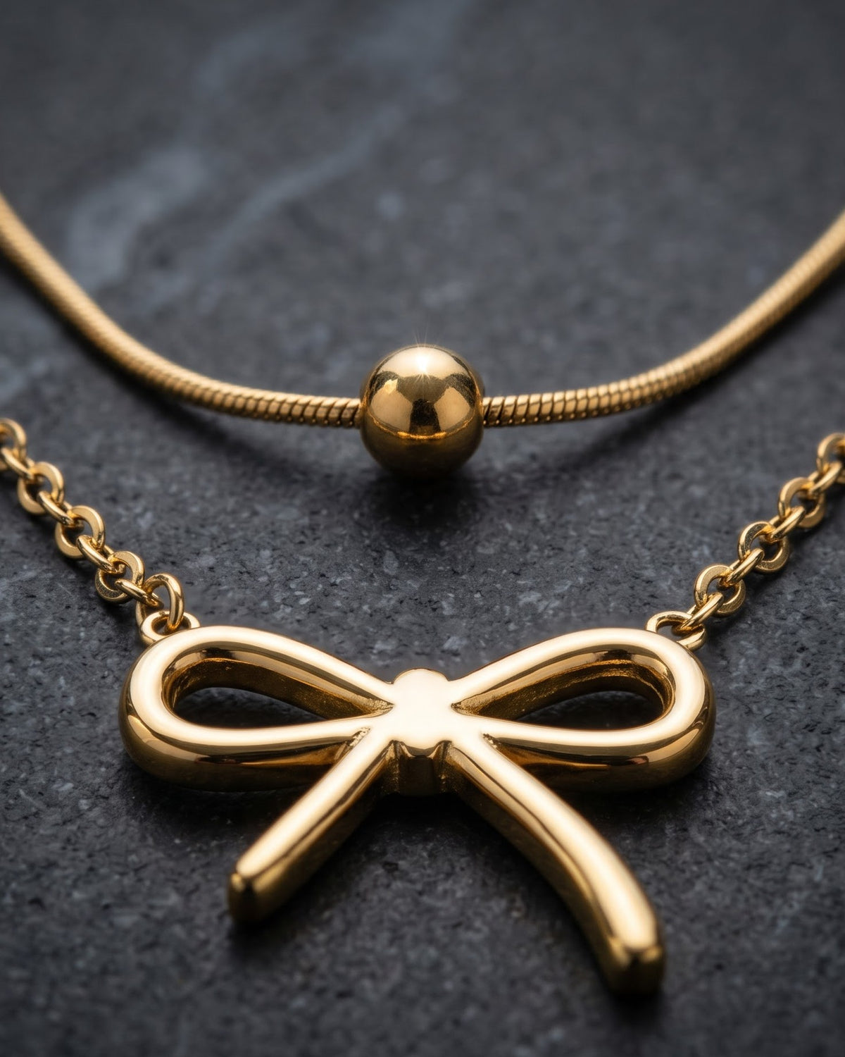 Solbeline Bow Layered Chain Necklace - Detail view