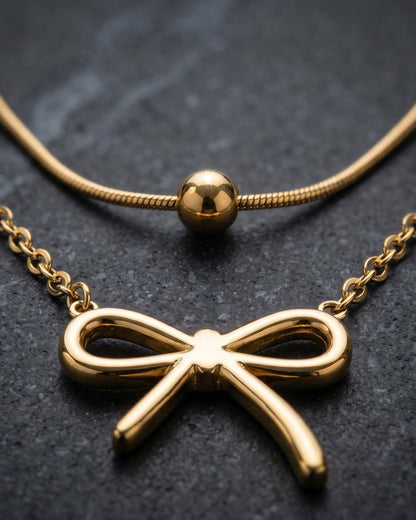 Solbeline Bow Layered Chain Necklace - Detail view