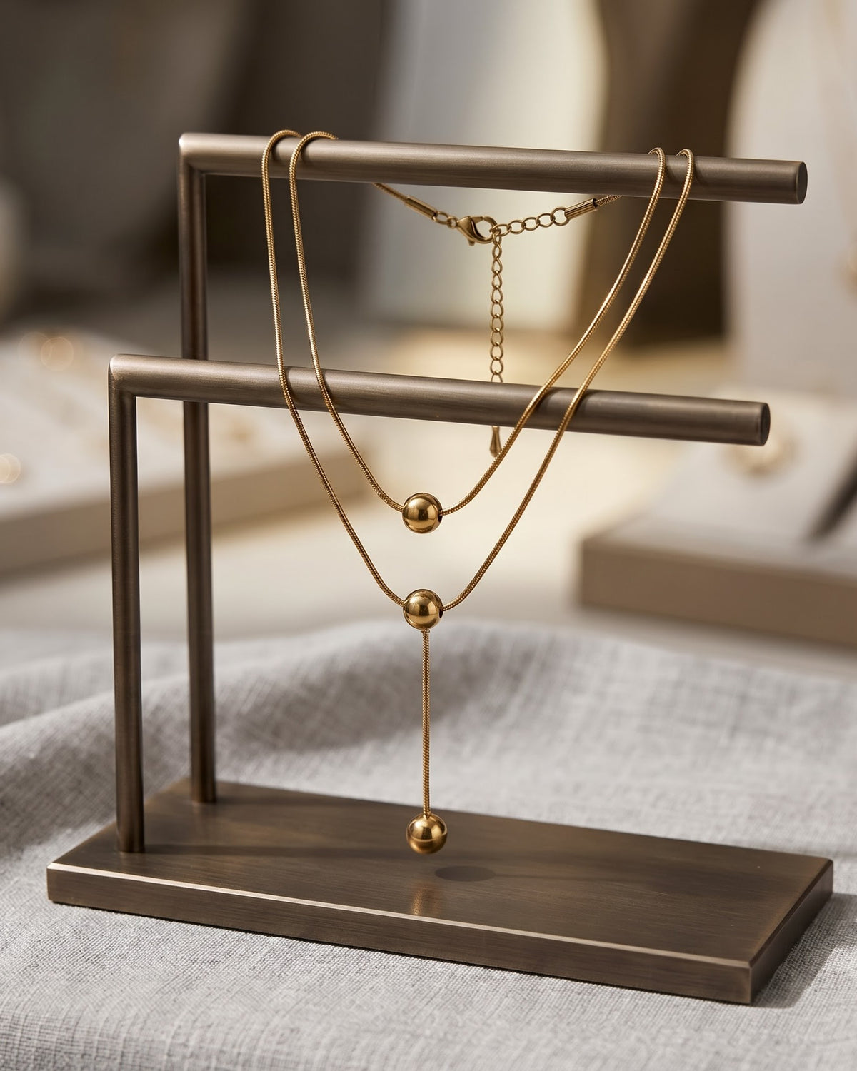 Solquenn Twin Ball Lariat Necklace - Display view