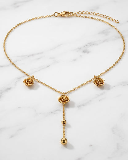 Solrene Triple Rose Lariat Necklace - Hero view
