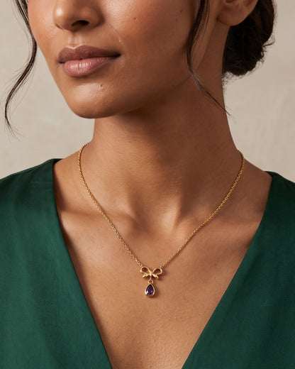 Solvirel Bow Teardrop Pendant Necklace - Model view