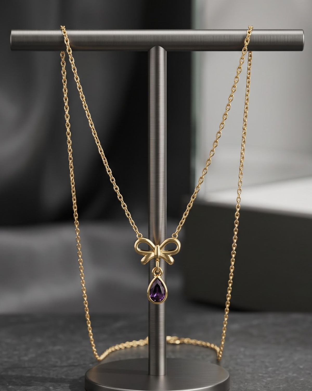 Solvirel Bow Teardrop Pendant Necklace - Display view
