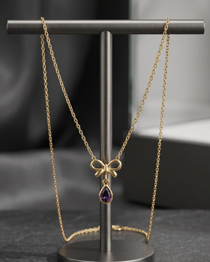 Solvirel Bow Teardrop Pendant Necklace - Display view